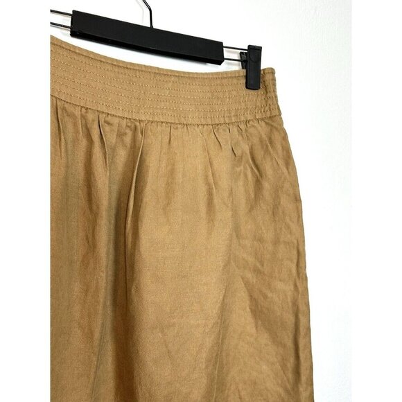 J Crew Brown Linen Blend Pocket Skirt Hidden Button Closure Size 0 Preppy Tan‎ - Picture 8 of 13